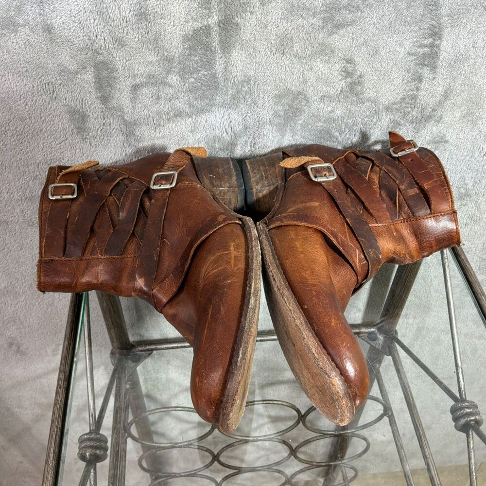 Freebird Sammi Boots Womens 7 Brown Leather Distress Belted Strapy Ankle Bootie - Picture 7 of 10